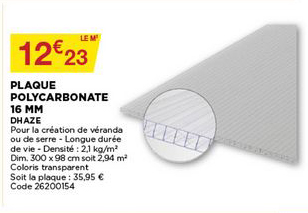 plaque polycarbonate 16 mm dhaze