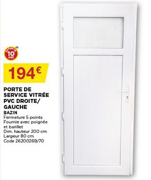 porte de service vitrée pvc droitre gauche