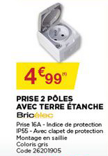 prise 2 pôles avec terre étanche