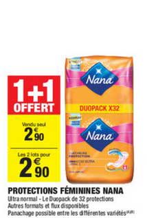 protections féminines nana 1+1 offert