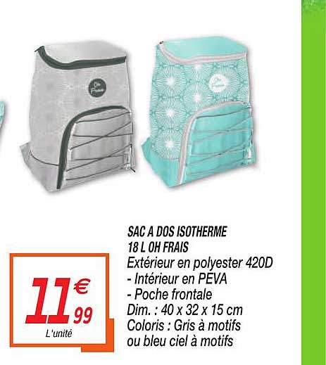 Sac à Dos Isotherme 18 L Oh Frais
