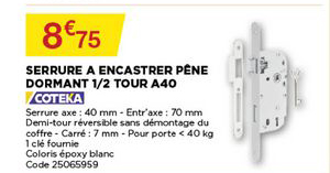 serrure à encastrer pêne dormant 1 2 tour a40