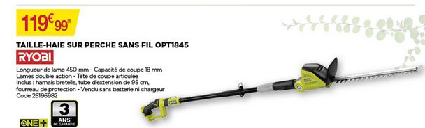 taille haie sur perche sans fil opt1845 ryobi