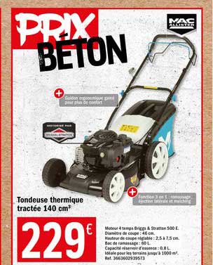 tondeuse thermique tractée 140 cm3