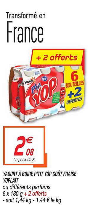 Yaourt à Boire P'tit Yop Goût Fraise Yoplait +2 Offert