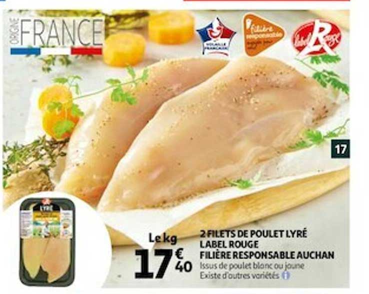 2 filets de poulet lyré label rouge filière responsable auchan