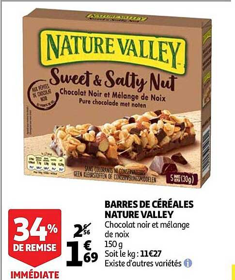 barres de céréales nature valley 34% de remise immédiate