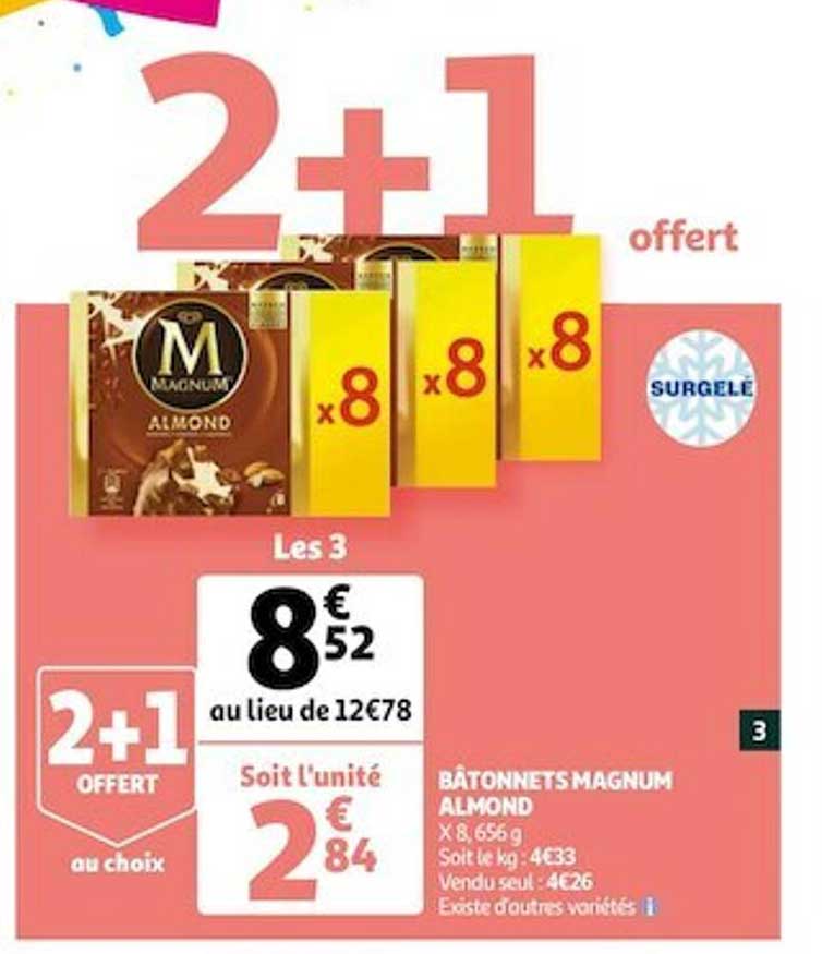 bâtonnets magnum almond 2+1 offert au choix