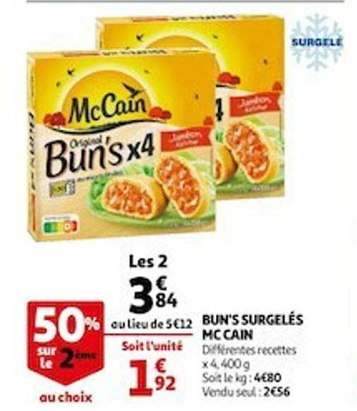 bun's surgelés mc cain 50% sur le 2ème au choix