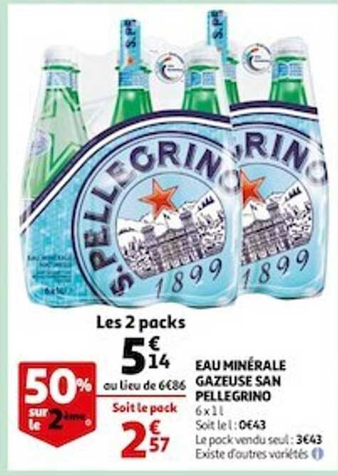 eau minérale gazeuse san pellegrino 50% sur le 2ème