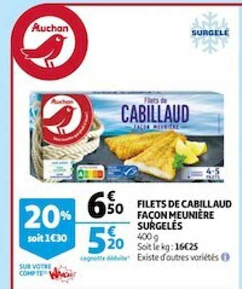filets de cabillaud façon meunière surgelés