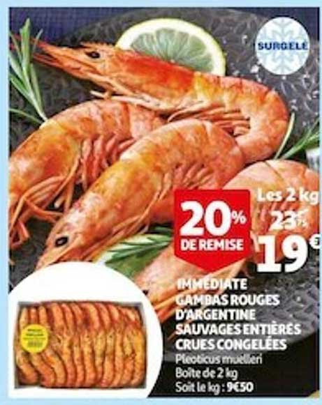 gambas rouges d'argentine sauvages entières crues congelés 20% de remise immédiate