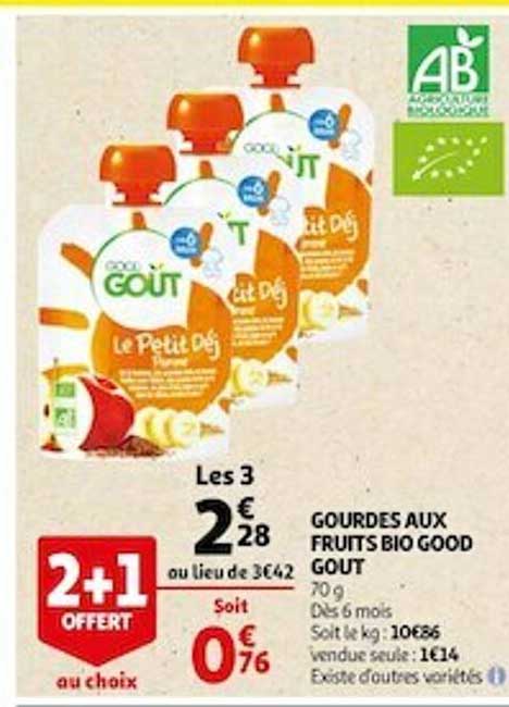 Gourdes Aux Fruits Bio Good Gout 2+1 Offert Au Choix
