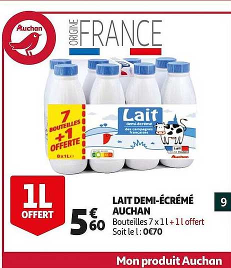 Lait Demi-écrémé Auchan