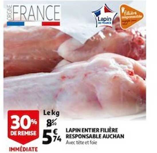 Lapin Entier Filière Responsable Auchan 30% De Remise Immédiate