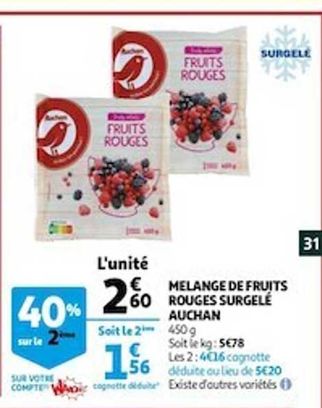 Mélange De Fruits Rouges Surgelé Auchan 40% Sur Le 2ème