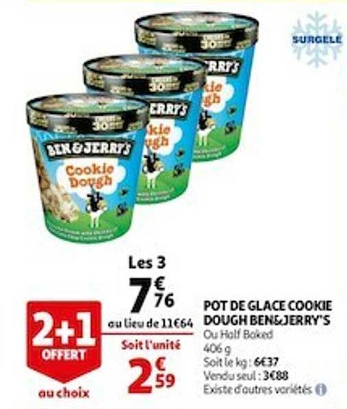 pot de glace cookie dough ben&jerry's 2+1 offert au choix