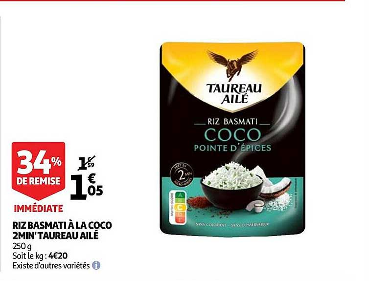 Riz Basmati à La Coco 2min' Taureau Ailé 34% De Remise Immédiate