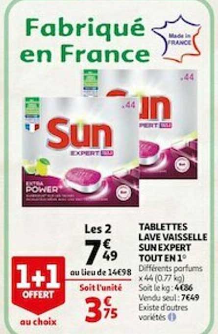 tablettes lave vaisselle sun expert tout en 1 1+1 offert au choix