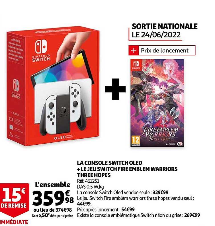 la console switch oled + le jeu switch fire emblem warriors three hopes