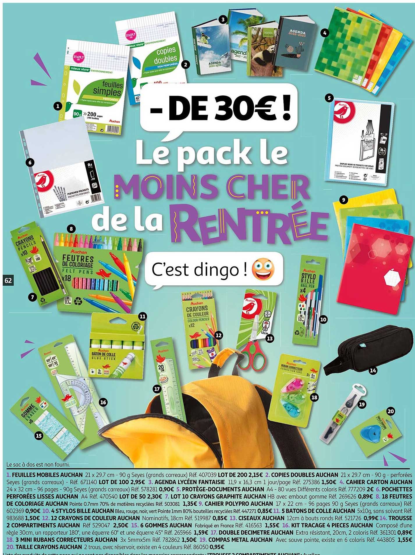 le pack de moins cher de la rentrée