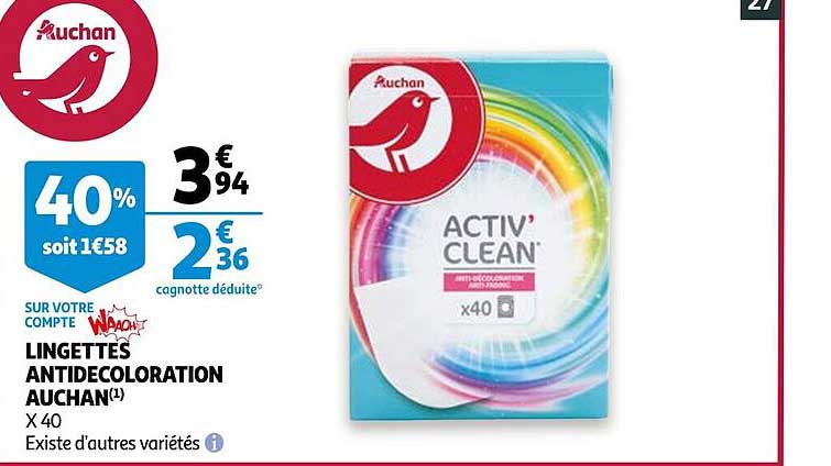 lingettes anti décoloration auchan