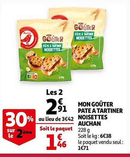 mon goûter pâte à tartiner noisettes auchan