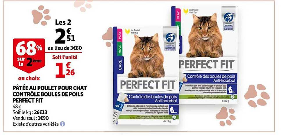 pâtée au poulet pour chat contrôle boules de poils perfect fit