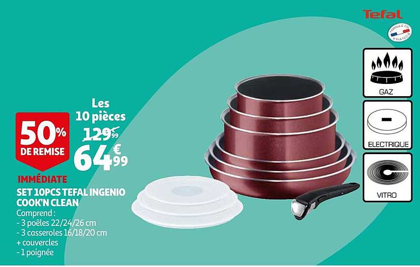 set 10 pcs tefal ingenio cook'n clean