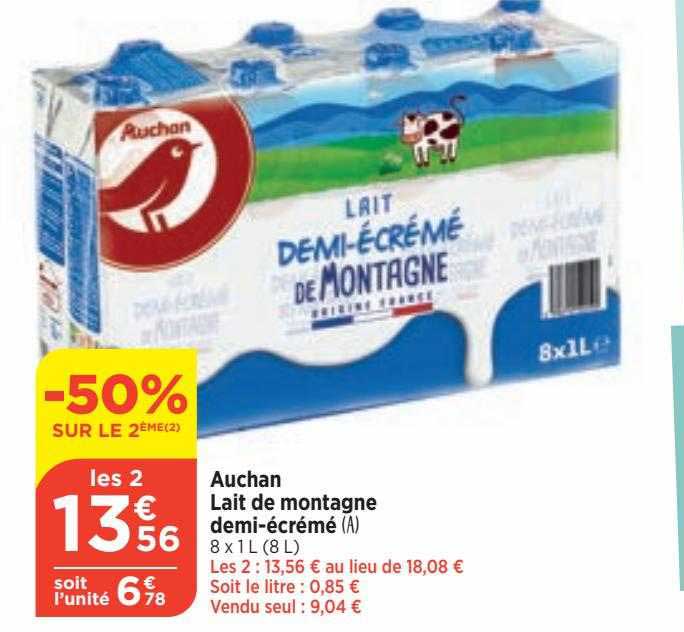 auchan lait de montagne demi-écrémé
