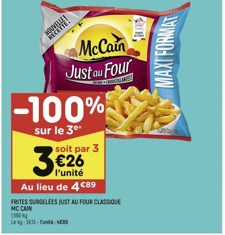 frites surgelées just au four classique mc cain