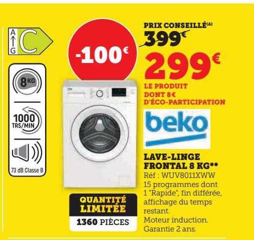 lave-linge frontal 8 kg beko