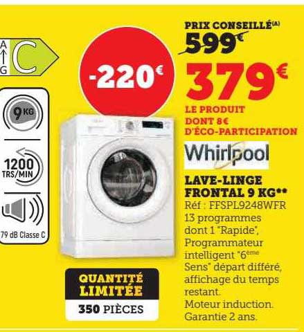 lave-linge frontal 9 kg whirlpool