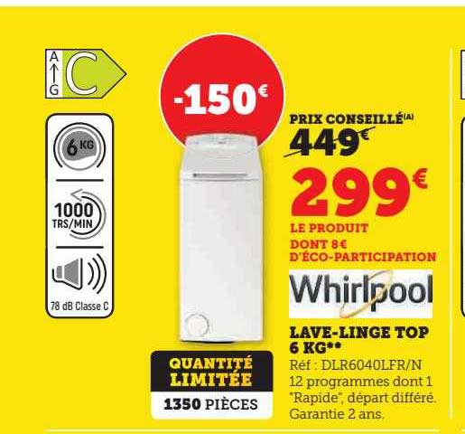 lave-linge top 6 kg whirlpool