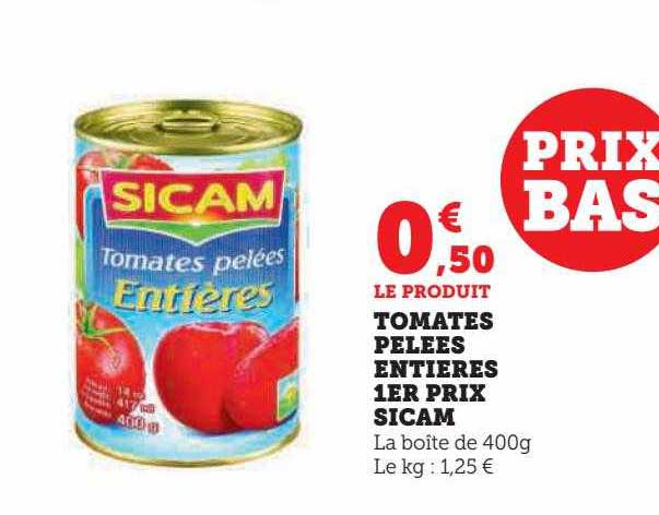 tomates pelées entières 1er prix sicam