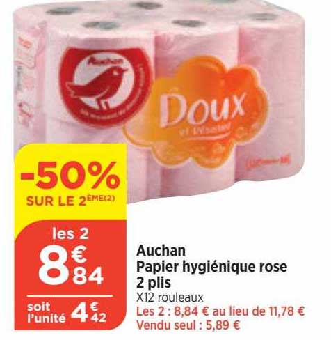 auchan papier hygiénique rose 2 plis