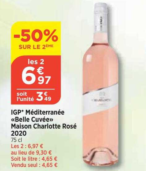 igp méditerranée «belle cuvée» maison charlotte rosé 2020