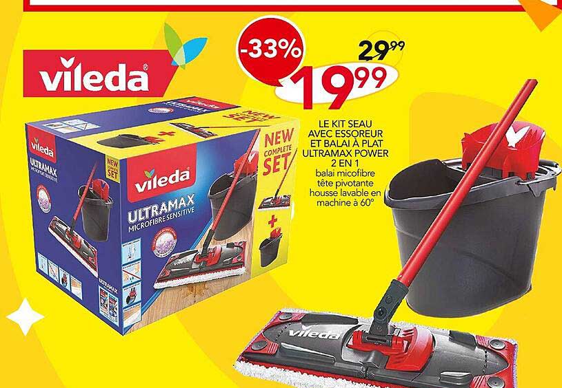Le Kit Seau Avec Essoreur Et Balai à Plat Ultramax Power 2 En 1 Vileda