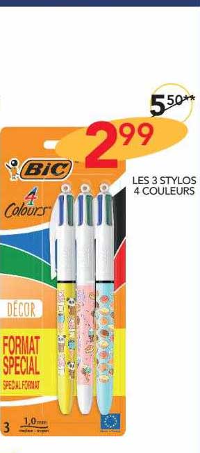 Les 3 Stylos 4 Couleurs Bic