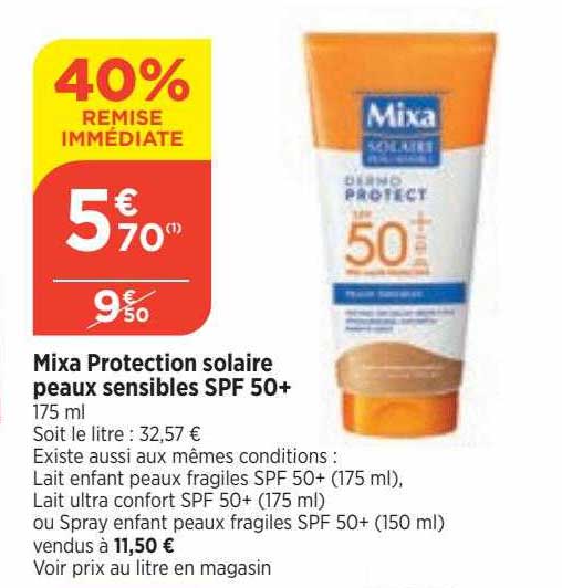 mixa protection solaire peaux sensible spf 50+