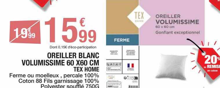 Oreiller Blanc Volumissime 60 X 60 Cm Tex Home