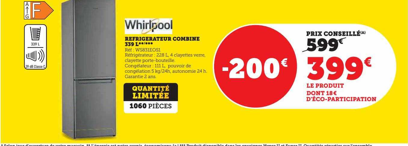 réfrigérateur combiné 339l whirlpool