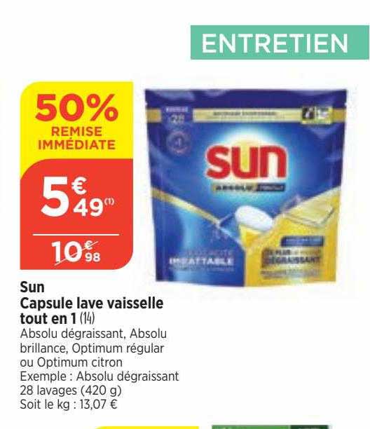 sun capsule lave vaisselle tout en 1