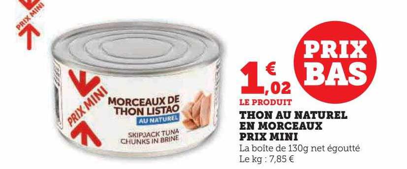 thon au naturel en morceaux prix mini