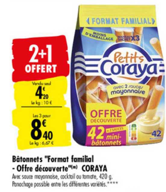 bâtonnets format familial offre découverte coraya 2+1 offert