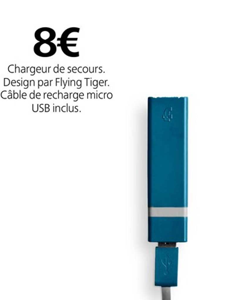 chargeur de secours câble de recharge micro usb inclus