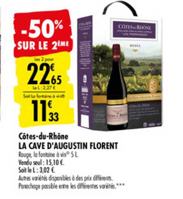 côtes du rhône la cave d'augustin florent -50% sur le 2ème