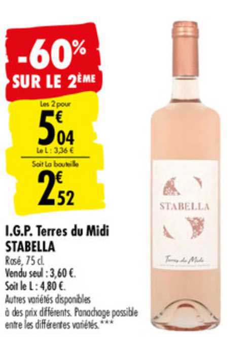 i.g.p. terres du midi stabella -60% sur le 2ème