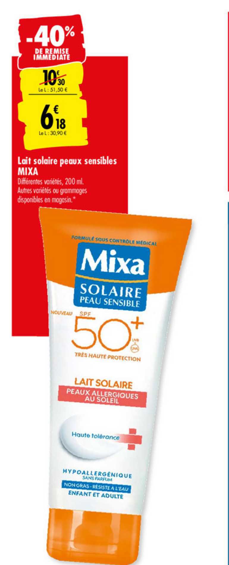lait solaire peaux sensibles mixa -40% de remise immédiate