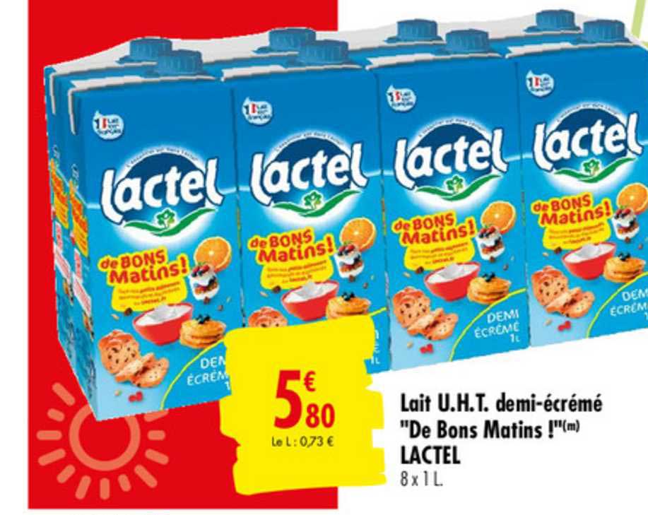lait u.h.t. demi écrémé de bons matins ! lactel